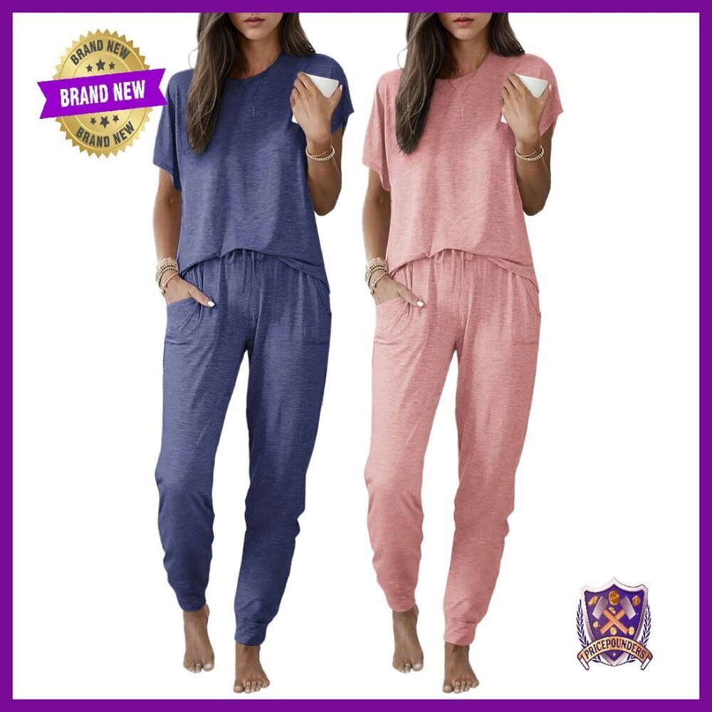 Soft Jogger Pajama Set with Pockets - 2 Pack Lounge Wear